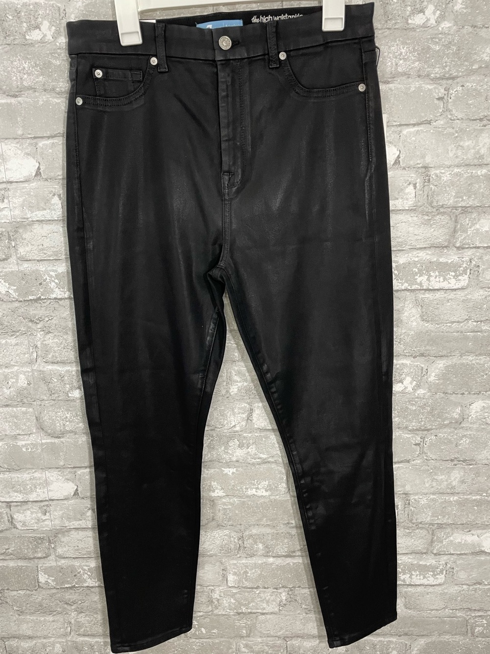 7 For All Mankind Black Coated The High Waist Ankle Skinny Jeans